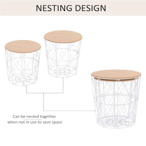 Set of 2 Nesting End Tables with Metal Storage Basket, Round Side Coffee Tables for Home, Living Room, Bedroom Set of 2 Nesting End Tables with Metal Storage Basket, Round Side Coffee Tables for Home, Living Room, Bedroom